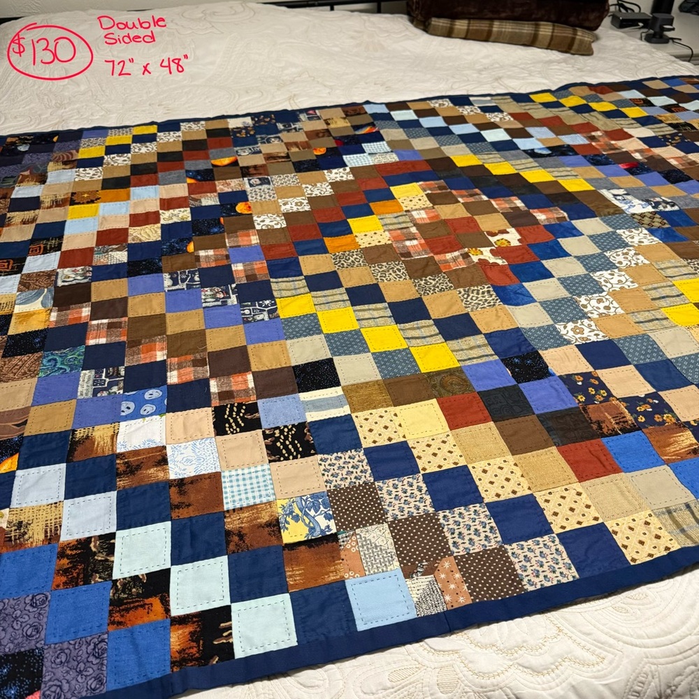 Patchwork Quilt with Multicolor Squares, Double Sided, Summer Quilt